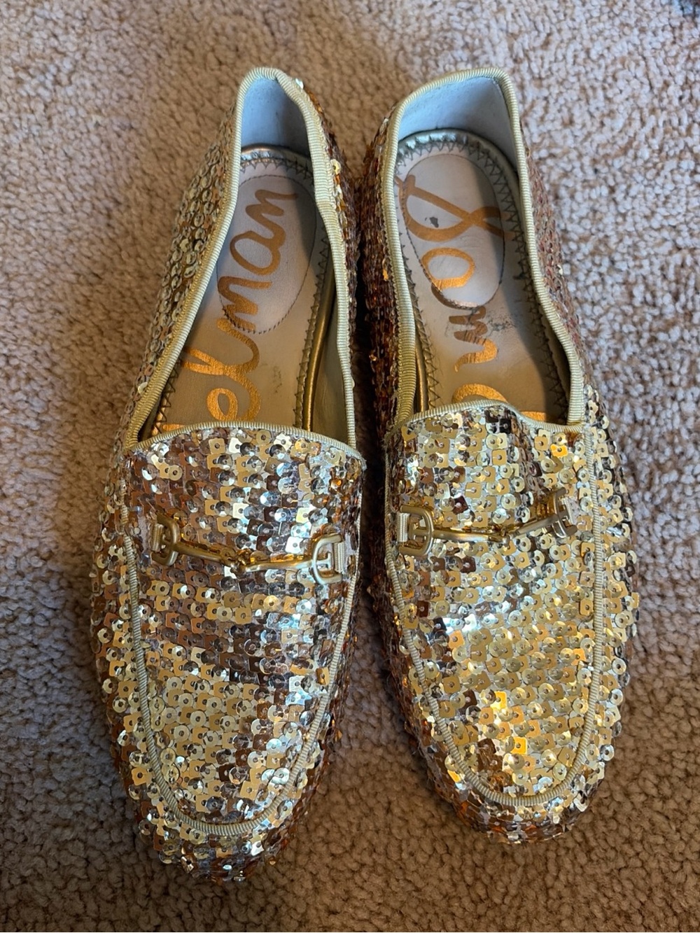 Sam Edelman Loraine Bit Gold Sequin Loafers Size 6